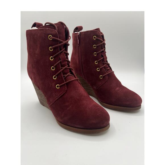 Diba Shoes - Diba Blake Suede 2.5" Wedge Zip Bootie Burgundy Womens Size 7M